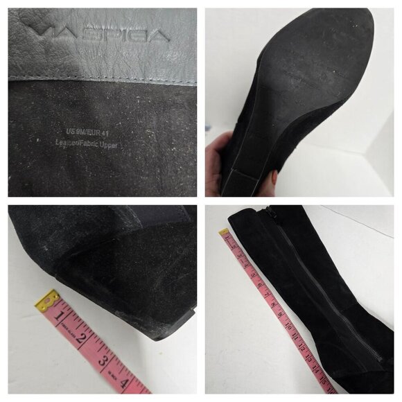 Via Spiga Black Suede Knee High Wedge Riding Boots - Picture 7 of 16